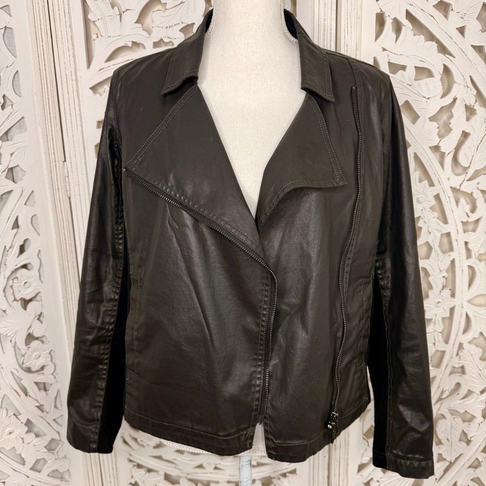 Eileen Fisher Black Mixed Fabric Moto Jacket
